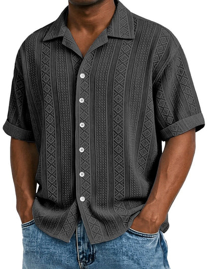 Men's Textured Jacquard Shirt-Short Sleeve Summer Casual