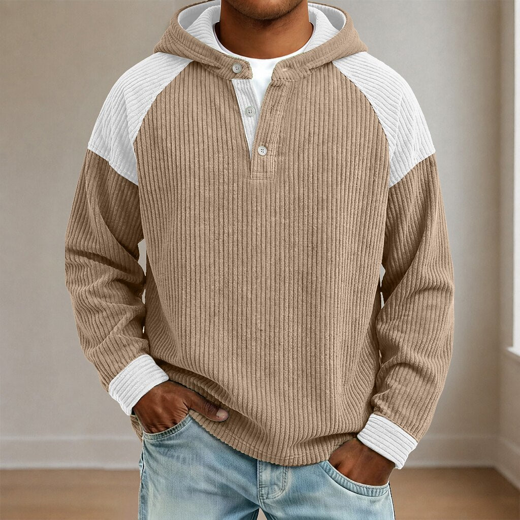Colorblock Textured Corduroy Hoodie
