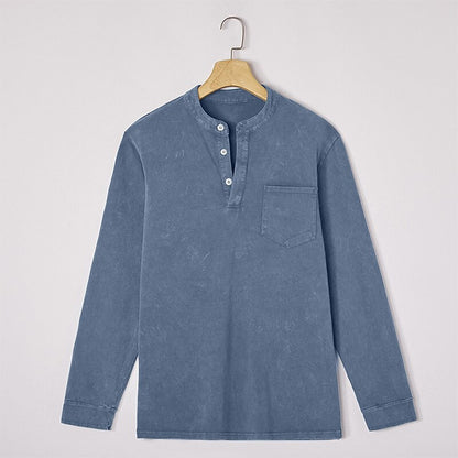 100% Cotton Henley T-Shirt-Vintage Washed Look