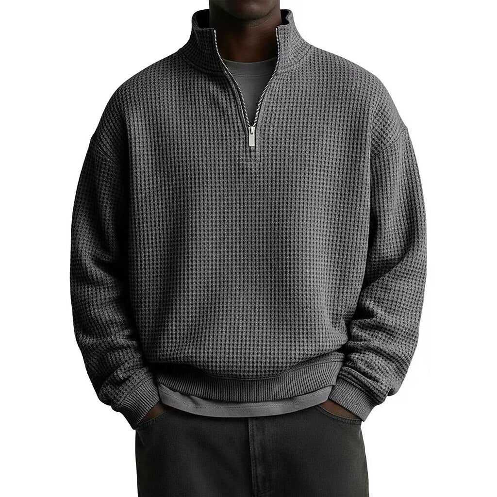 Textured Quarter Zip Waffle Polo