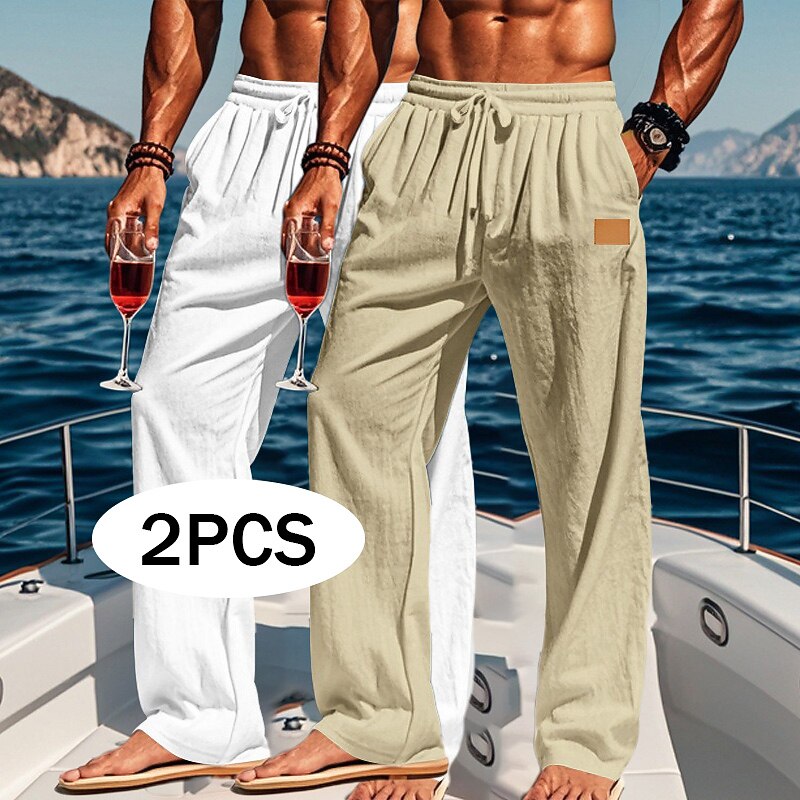 2Pcs Lightweight Cotton Linen Pants