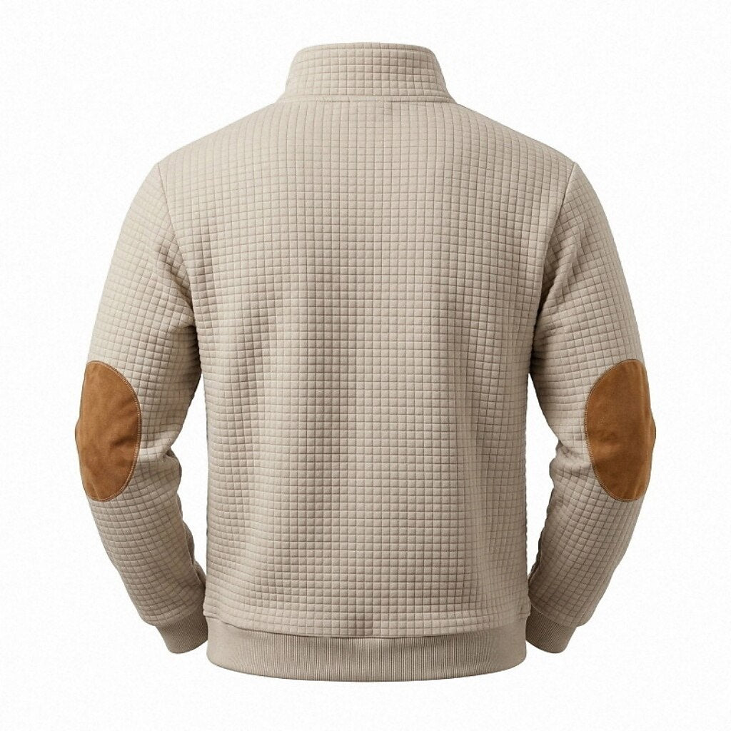 Textured Waffle Quarter Zip Pocket Sweatshirt