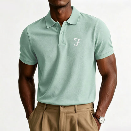 Textured 100% Cotton Embroidered Pique Polo Shirt