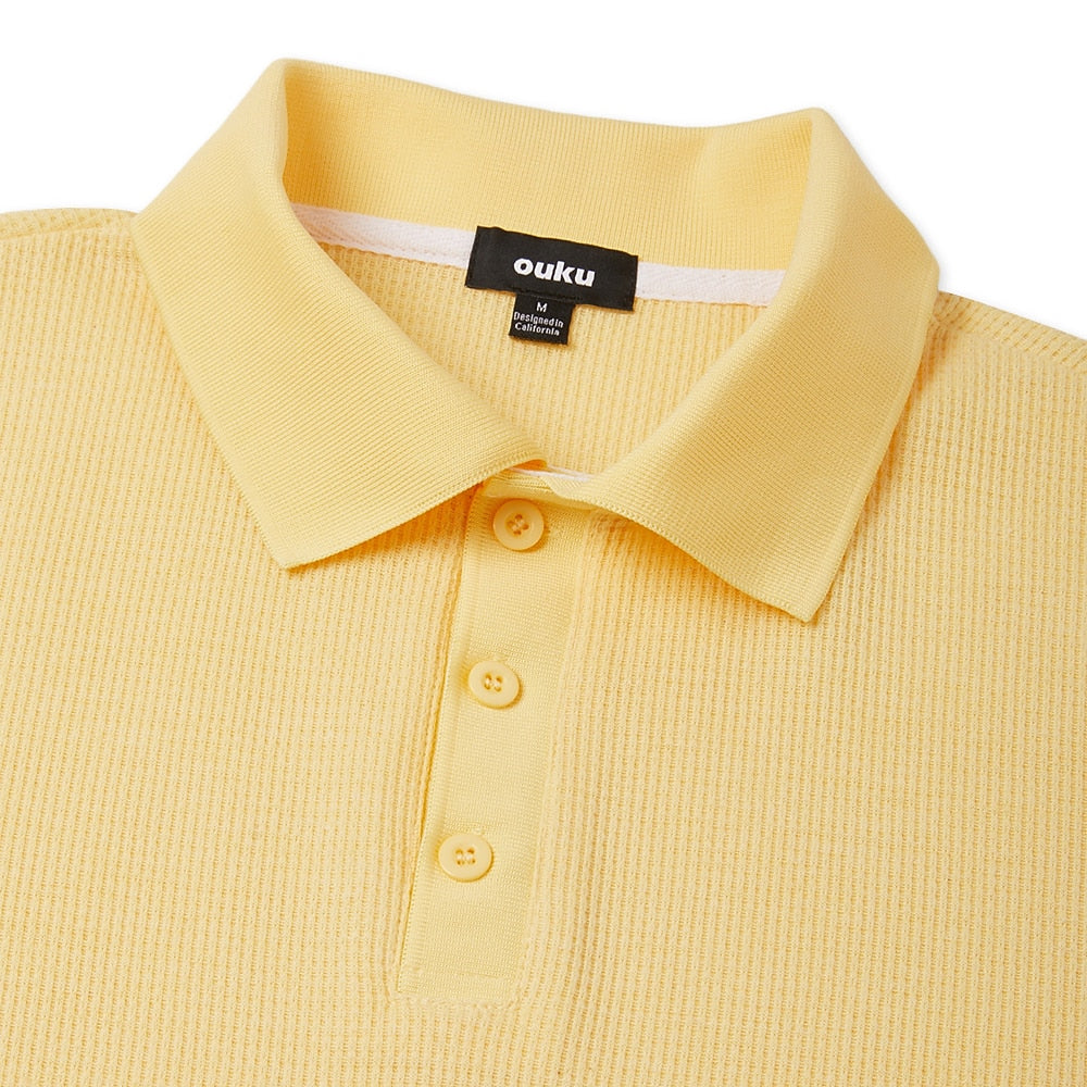 Textured Waffle Polo-Soft Summer Lapel Collar Shirt