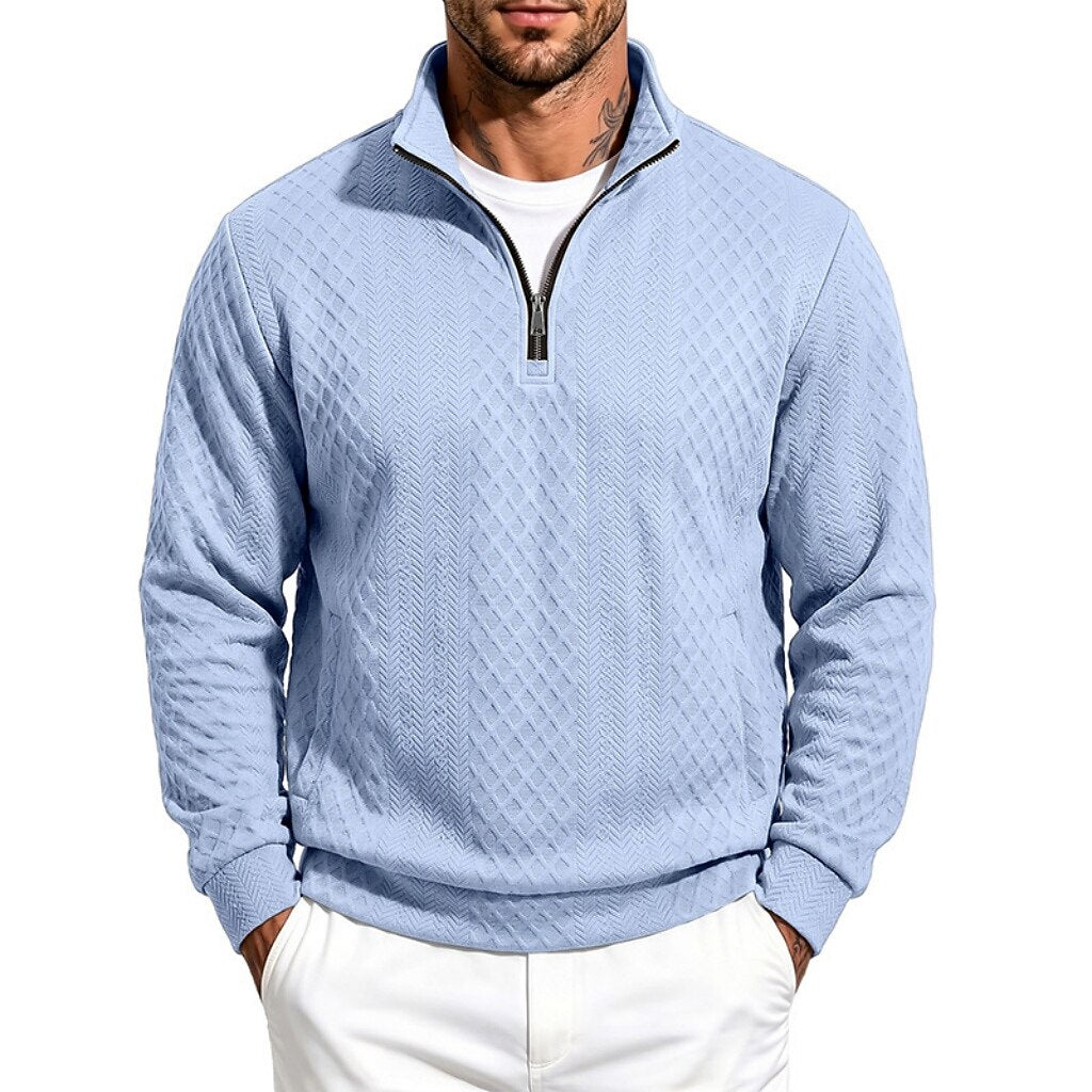 Textured Jacquard Stand Collar Sweatshirt