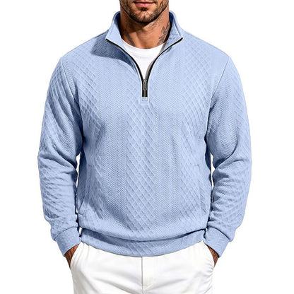 Textured Jacquard Stand Collar Sweatshirt