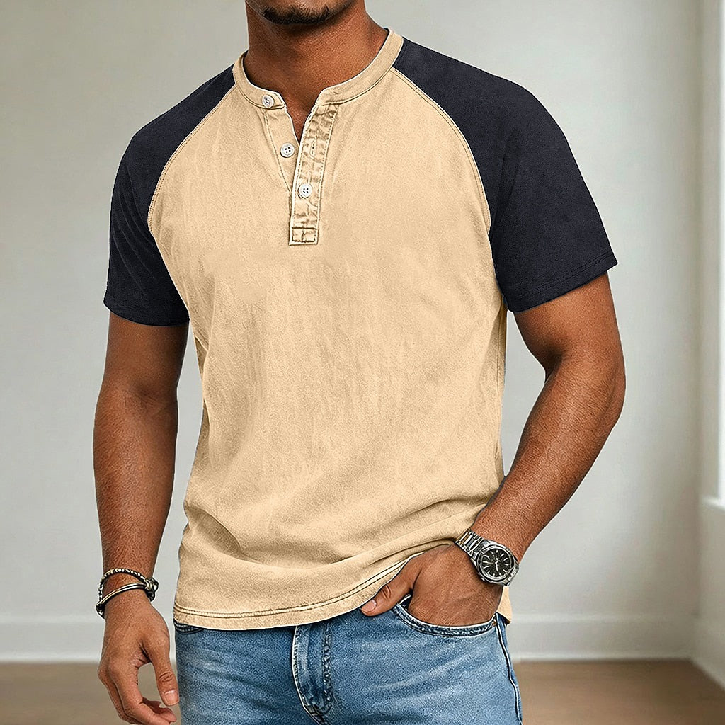 100% Cotton Acid Wash Henley Tee