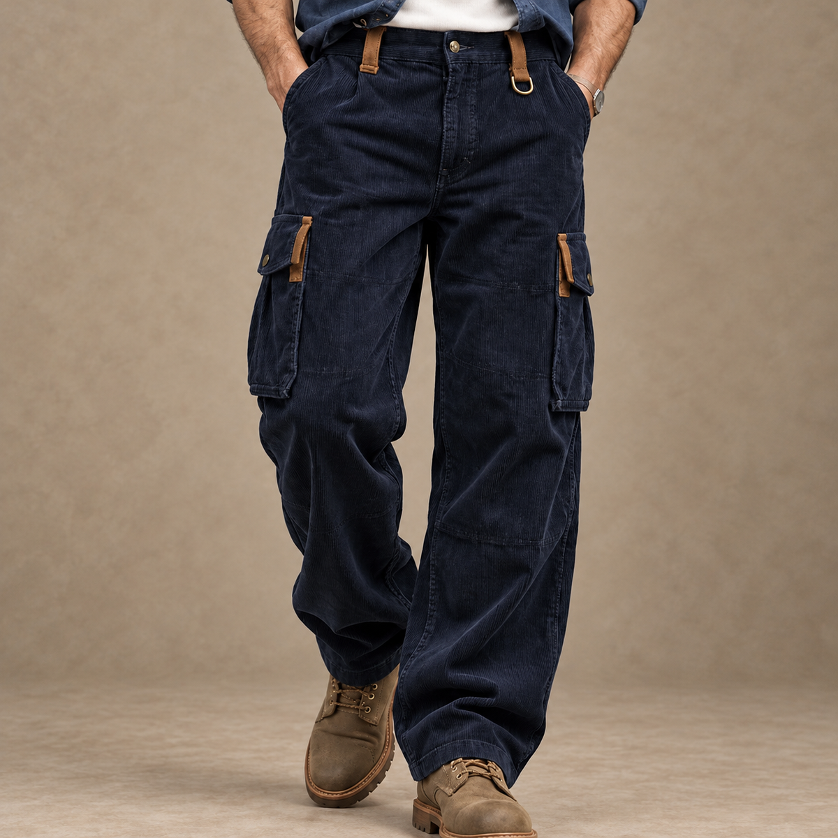 Textured Corduroy Cargo Pants With Pockets