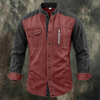Vintage Mandarin Collar Pocket Shirt