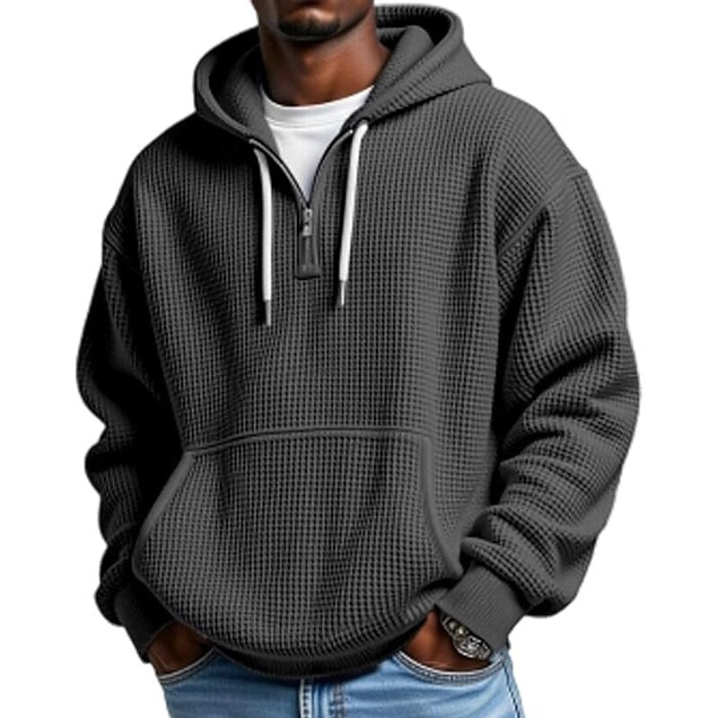 Classic Waffle Knit Quarter Zip Hoodie