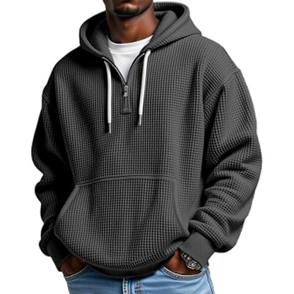 Classic Waffle Knit Quarter Zip Hoodie