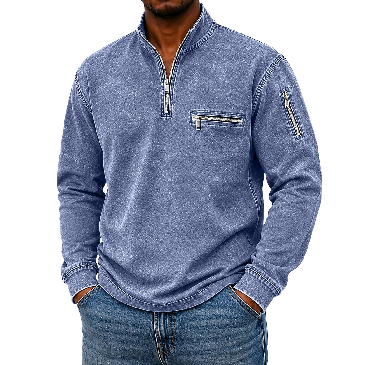 Vintage Washed Cotton Zipped Polo