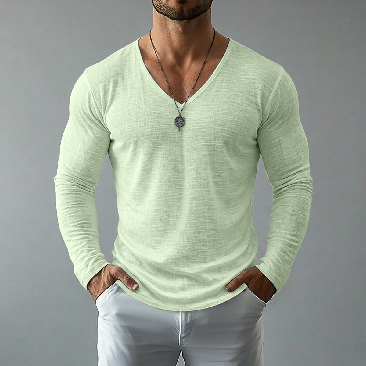 Men’s Lightweight Linen V-Neck Tee