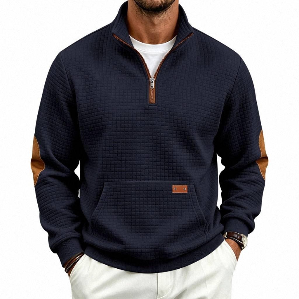 Textured Waffle Quarter Zip Pocket Sweatshirt