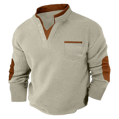 Colorblock V-neck Waffle Henley Shirts