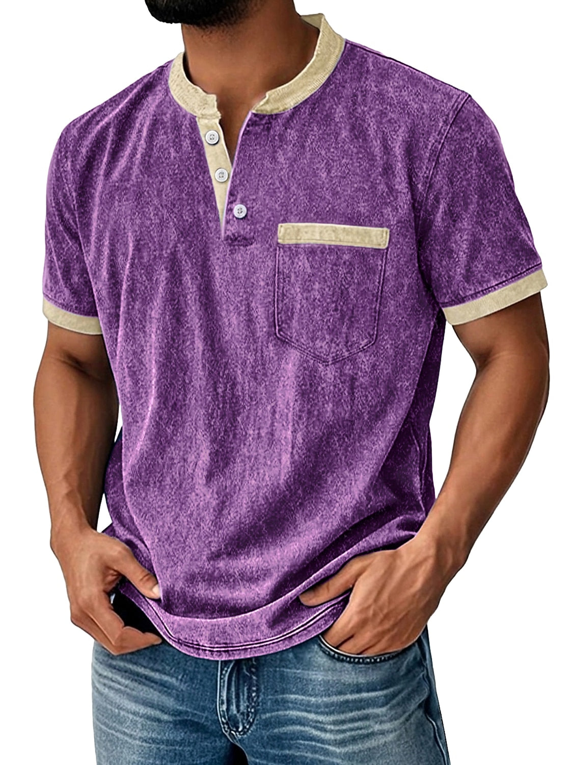 Retro 100% Cotton Acid Wash Henley T-shirt