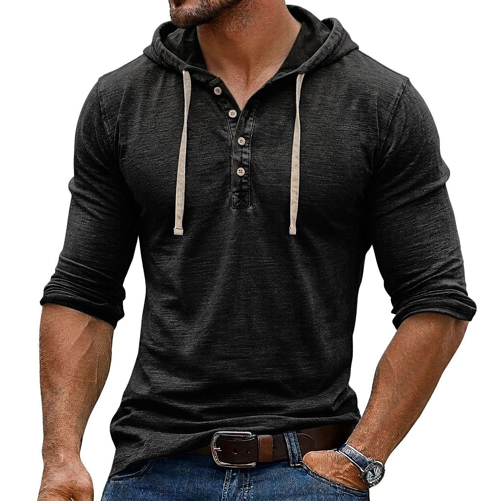 Breathable 100% Cotton Hooded Henley