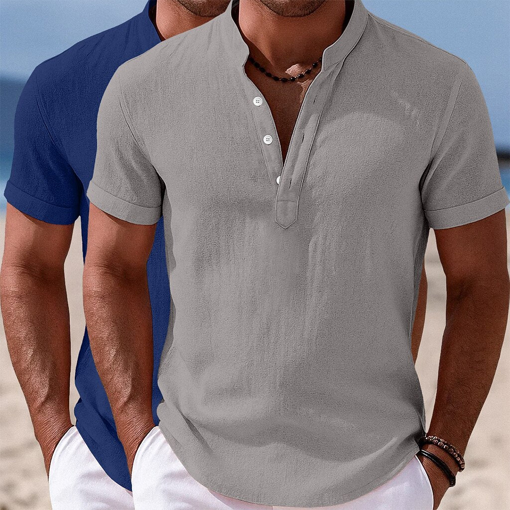 2Pcs Men's Casual Linen Shirts - Short Sleeve Summer Essential