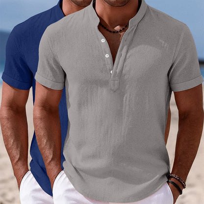 2Pcs Men's Casual Linen Shirts - Short Sleeve Summer Essential