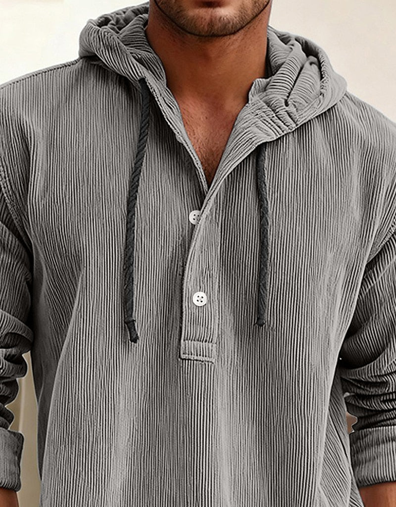 Men's Hooded Corduroy Shirt-Textured Streetwear Casual Top