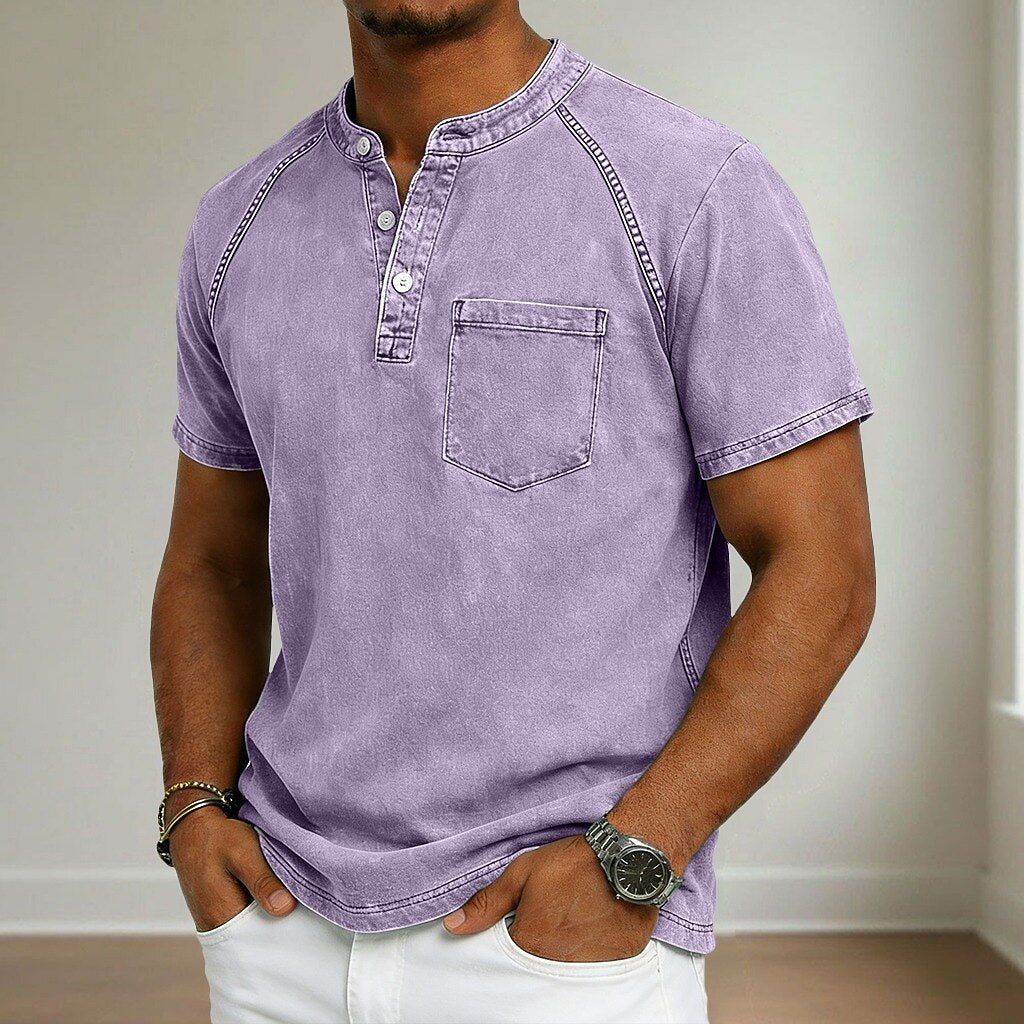 Vintage Washed Cotton Henley T-Shirt