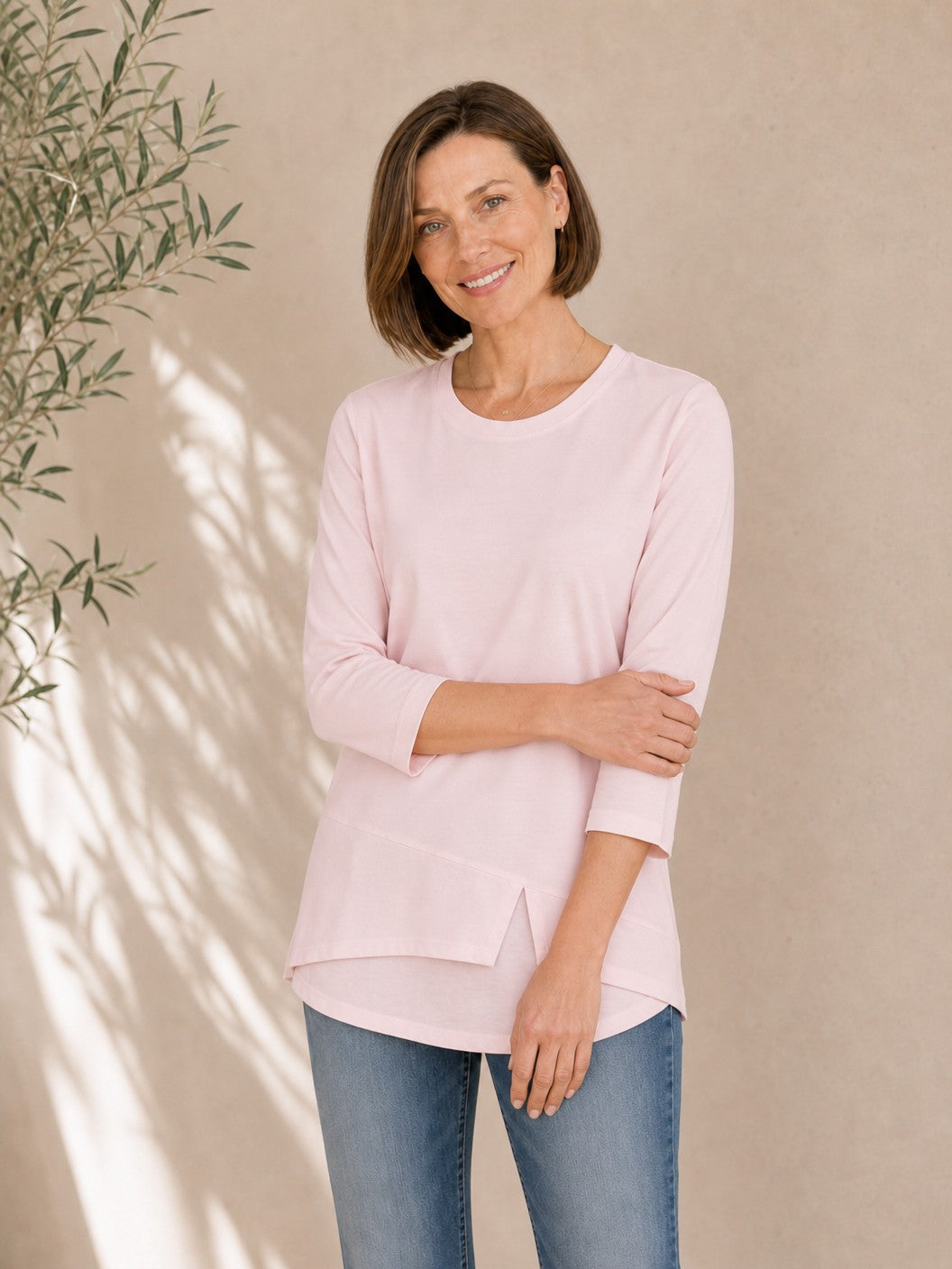 100% Cotton Solid 3/4 Length Sleeve Tee