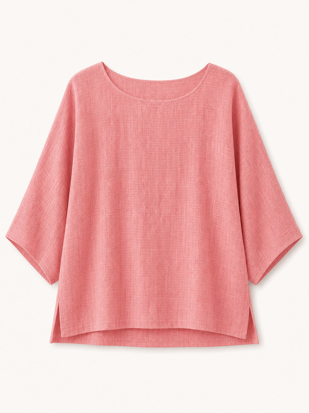 LoomBasics pink crew neck 100% cotton blouse with short wide sleeves