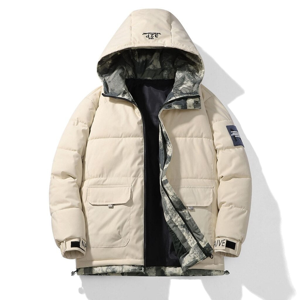 Men’s Quilted Hooded Patchwork Puffer Jacket – Everyday Warmth & Practical Style