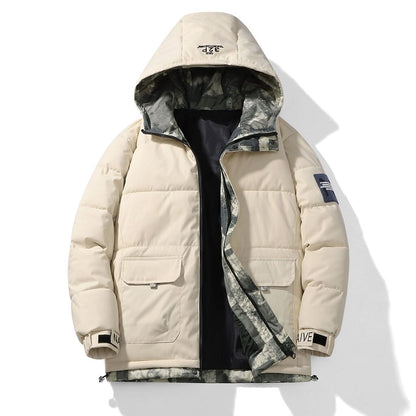 Men’s Quilted Hooded Patchwork Puffer Jacket – Everyday Warmth & Practical Style