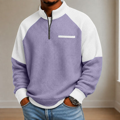 Textured Colorblock Banded Collar Waffle Polo