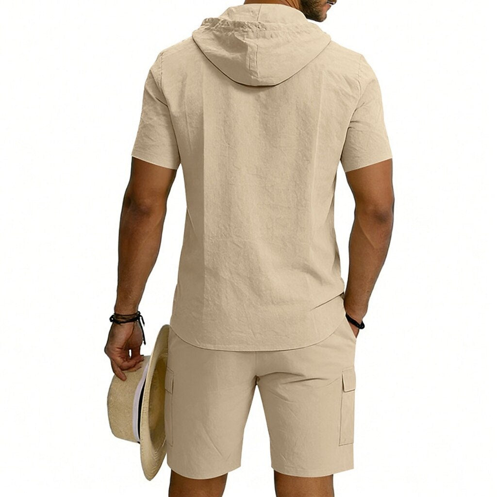 Men's 2-Piece Linen Set-Shirt and Shorts