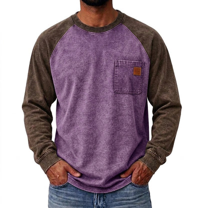 Colorblock Washed 100% Cotton T-Shirts With Pocket