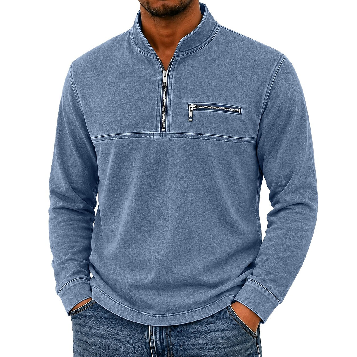 Vintage Washed Cotton Quarter Zip Henley Shirt