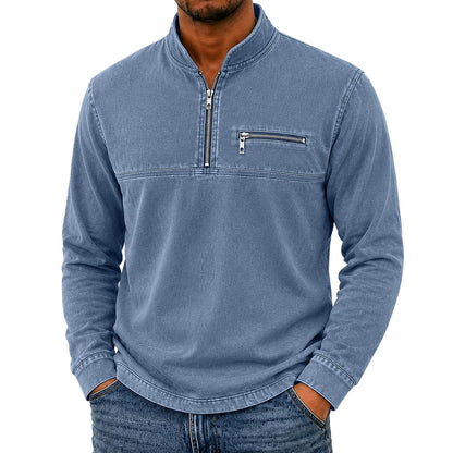 Vintage Washed Cotton Quarter Zip Henley Shirt