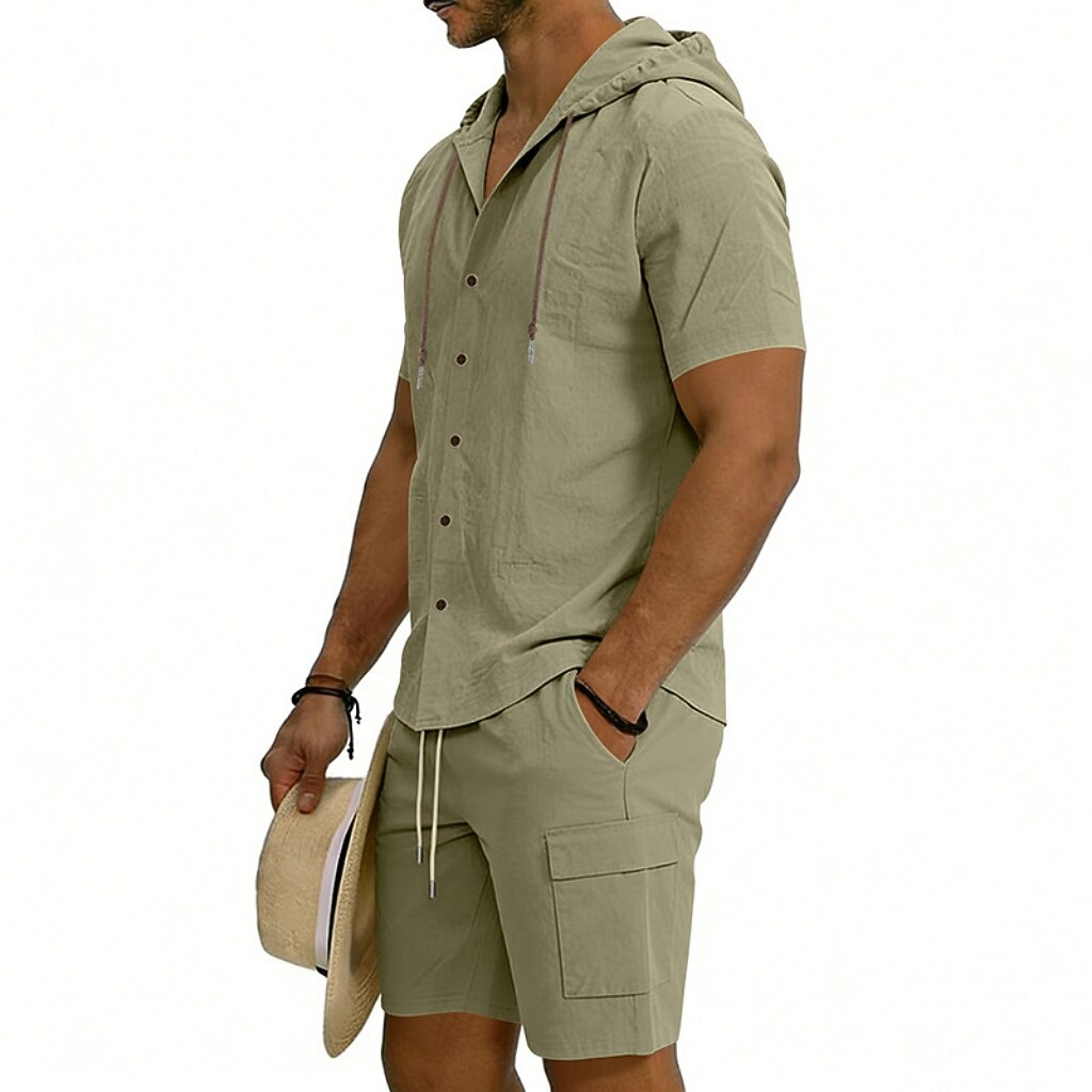 Men's 2-Piece Linen Set-Shirt and Shorts