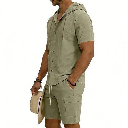 Men's 2-Piece Linen Set-Shirt and Shorts