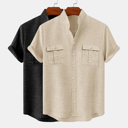 2-Pack Band Collar Linen Shirts