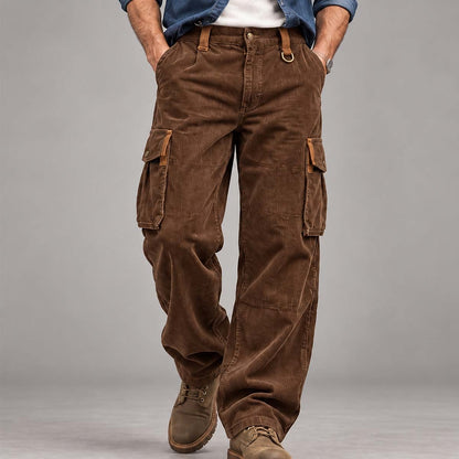Textured Corduroy Cargo Pants With Pockets