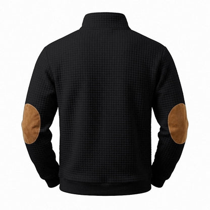Textured Waffle Quarter Zip Pocket Sweatshirt