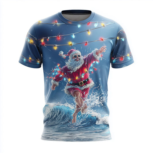 Surfing Santa Tropical Christmas Tee