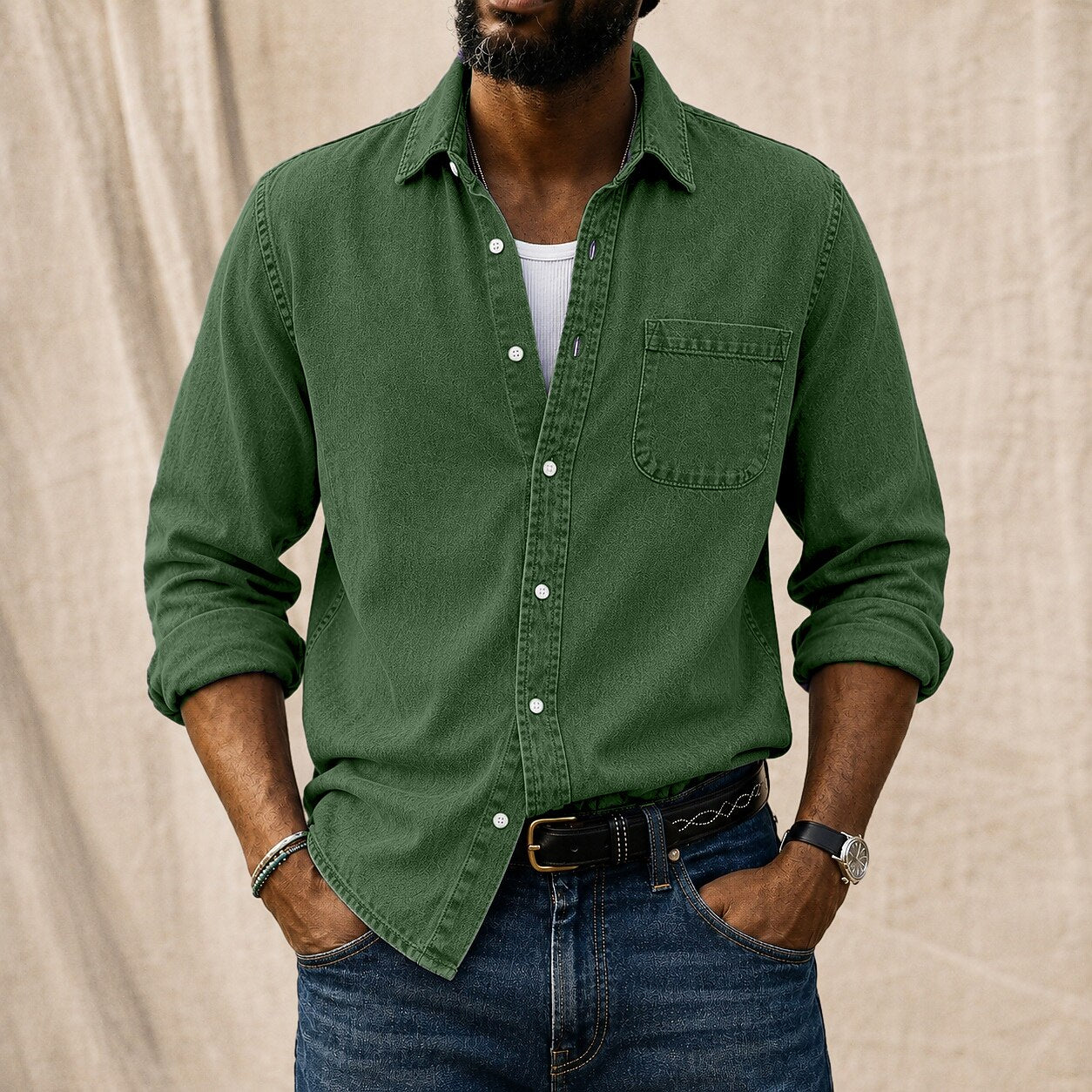 Washed Denim Cotton Casual Shirt