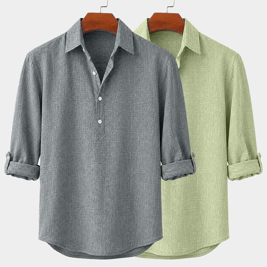 2-Pack Roll Up Or Down Sleeve Linen Popover Shirts