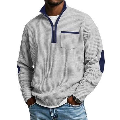 Patchwork Waffle Quarter Zip Polo Shirts
