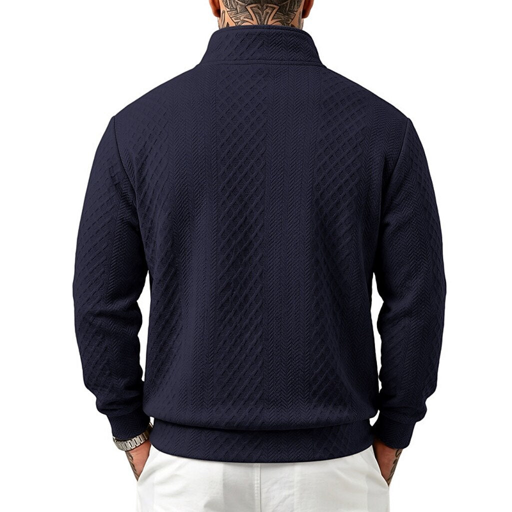 Textured Jacquard Stand Collar Sweatshirt