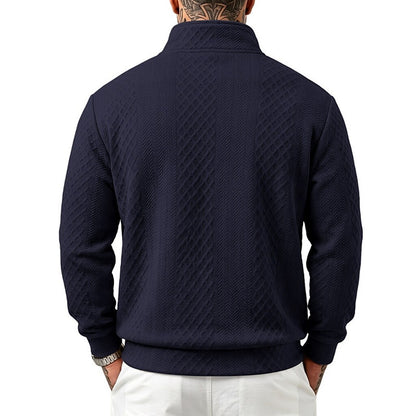 Textured Jacquard Stand Collar Sweatshirt