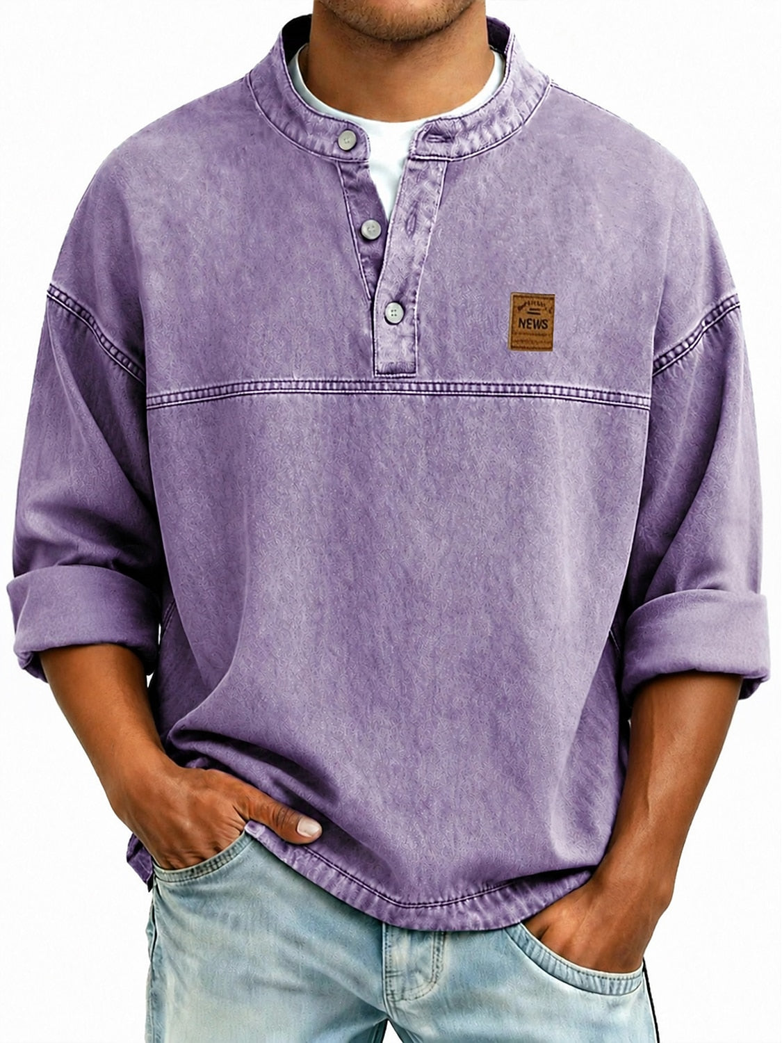 Retro Washed Cotton Henley Shirt