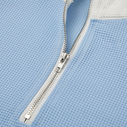 Textured Colorblock Banded Collar Waffle Polo