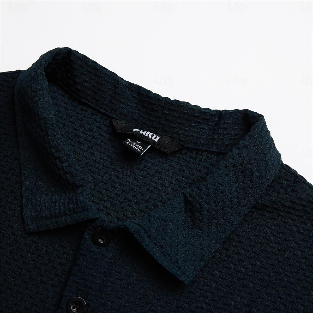 Basic Waffle Polo Shirt-Casual Short Sleeve Men's Top
