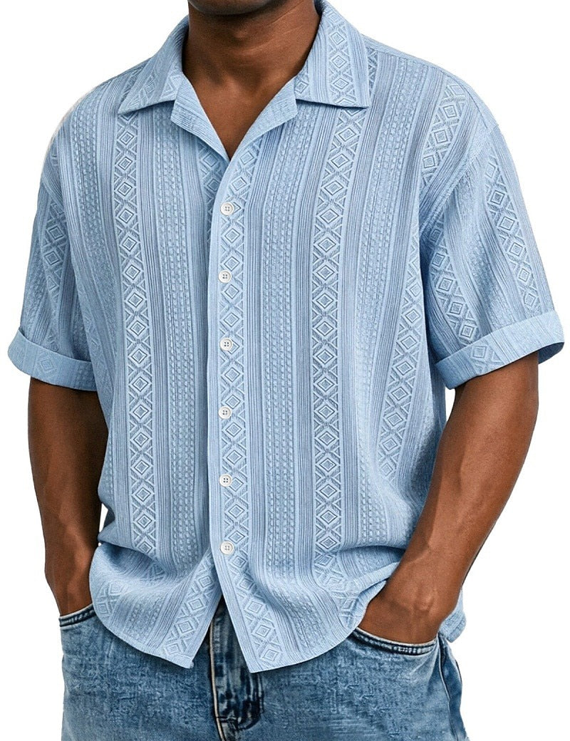 Men's Textured Jacquard Shirt-Short Sleeve Summer Casual