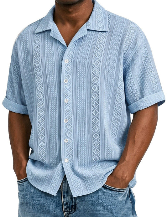 Men's Textured Jacquard Shirt-Short Sleeve Summer Casual